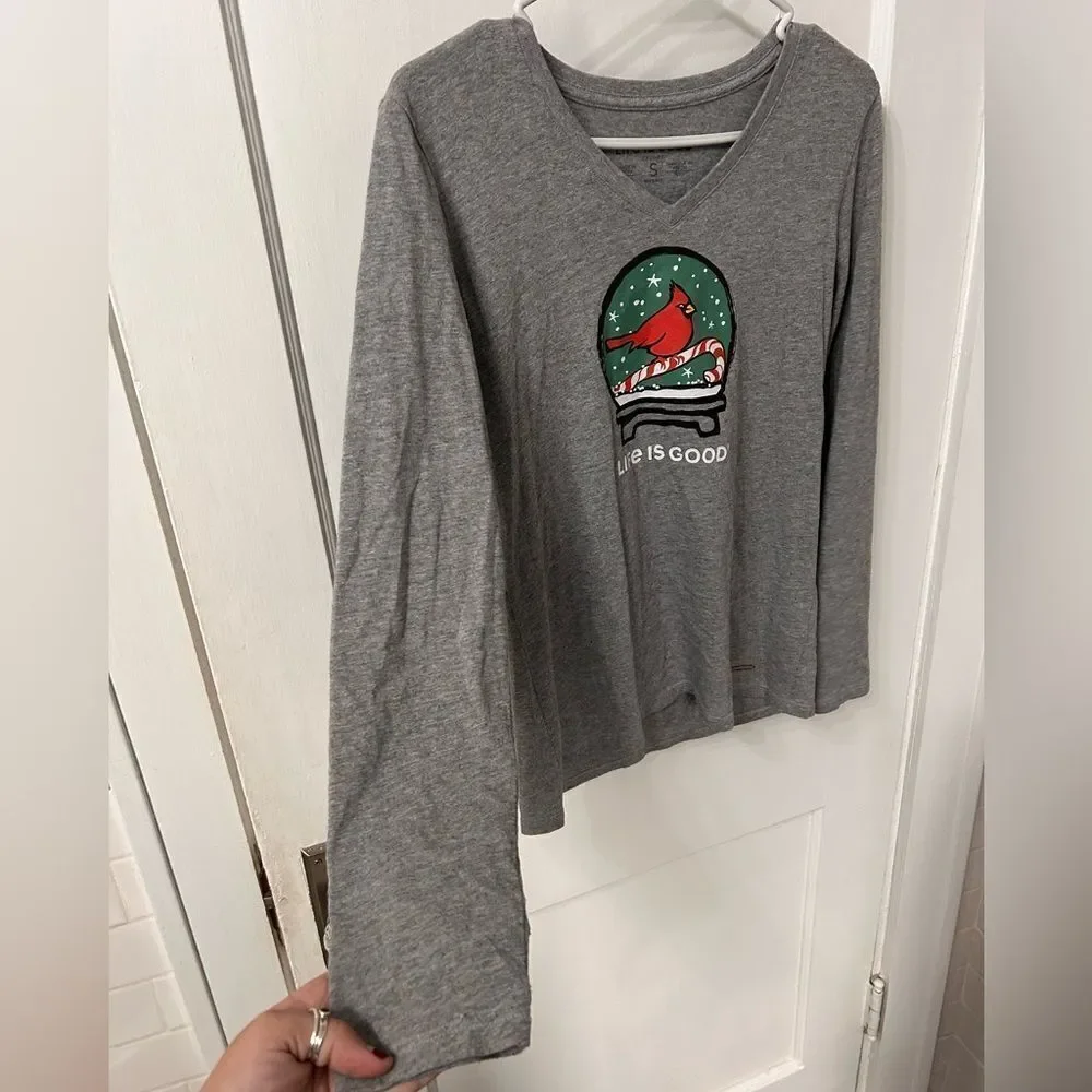 Life Is Good Gray Shirt with Festive Design